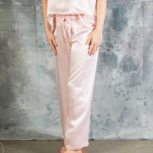 PJ Harlow Jolie Blush Pink Satin Wide Leg Palazzo Sleep Loungewear Pants Medium